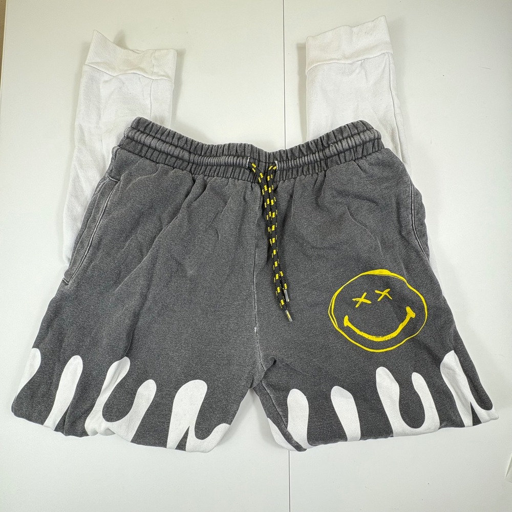 Smiley Face Drip Joggers Gray Graphic Sweatpants Mens Womens M